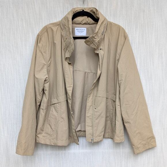 Athleta Everywhere Jacket Womens L Tan Relaxed Long Sleeve Full Zip Hood - Picture 2 of 9